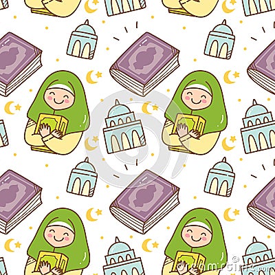 Cute Ramadan doodle seamless pattern Stock Photo