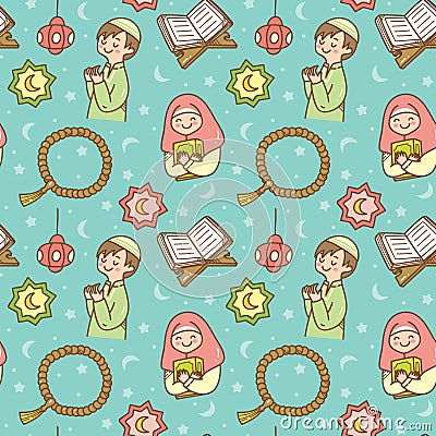 Cute Ramadan doodle seamless pattern Stock Photo