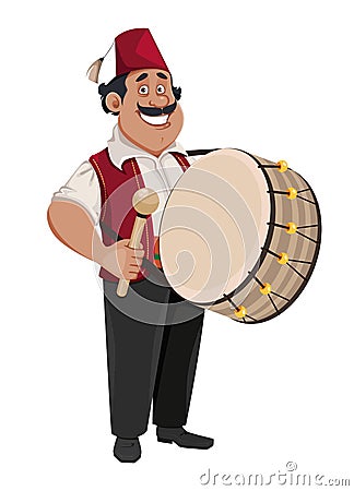 Ramadan drummer. Cheerful cartoon character Vector Illustration