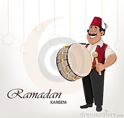 Ramadan drummer. Cheerful cartoon character Vector Illustration