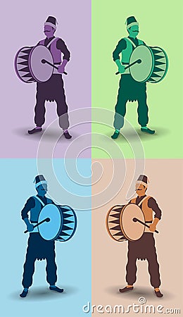 Ramadan drummer colorful silhouettes Vector Illustration