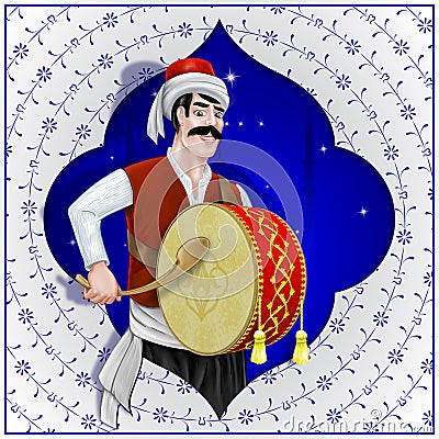 Ramadan drummer is Ottoman character illustration Cartoon Illustration