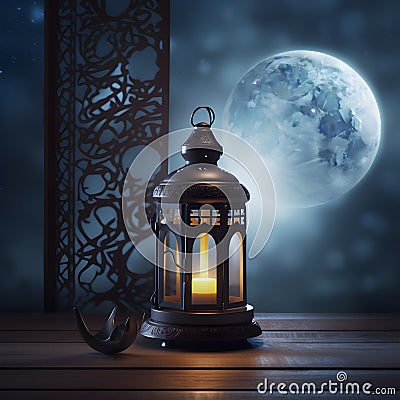 Colorful lanterns, Light lamps, Ramadan and Eid. Spirit of joy, hope, and unity during the Islamic holy month. AI-Generated. Stock Photo