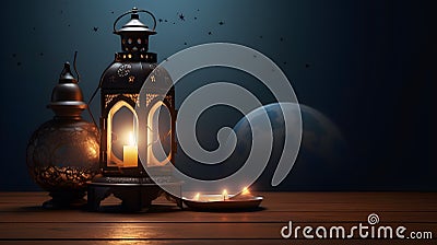 Colorful lanterns, Light lamps, Ramadan and Eid. Spirit of joy, hope, and unity during the Islamic holy month. AI-Generated. Stock Photo