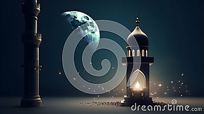 Colorful lanterns, Light lamps, Ramadan and Eid. Spirit of joy, hope, and unity during the Islamic holy month. AI-Generated. Stock Photo