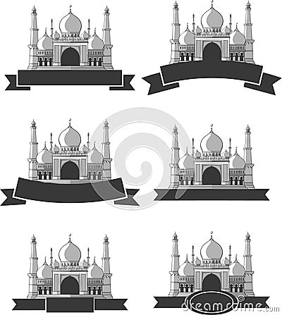 Ramadan & Eid Mubarak Greeting - Masjid Banner Vector Illustration