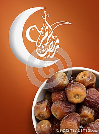 Ramadan Fasting Dates with Crescent Stock Photo