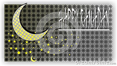 Ramadan festival wallpaper design, shine moon in white & yellow star, hanging star in chain. happy Ramadan. Stock Photo