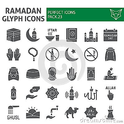 Ramadan glyph icon set, islamic symbols collection, vector sketches, logo illustrations, muslim signs solid pictograms Vector Illustration