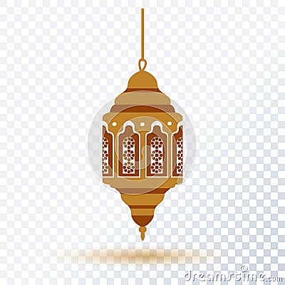 Ramadan gold decor oriental lantern, standing flashlight, mosque on a transparent background Cartoon Illustration