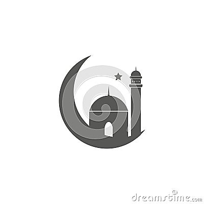 Ramadan greeting card with arabic calligraphy Ramadan Kareem. Islamic background half a month with mosques Vector Illustration