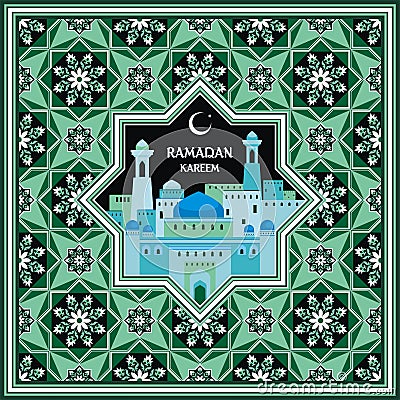 Ramadan greeting card green Vector Illustration