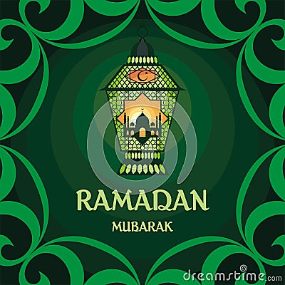 Ramadan greeting card green Vector Illustration