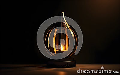 Ramadan greeting card template. lantern with city blurry view. Generative AI Stock Photo