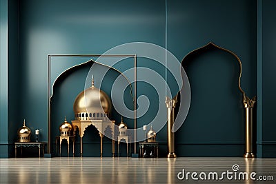 Ramadan Greetings Card. Mosque-Inspired Design with Islamic Symbols, 3D style Stock Photo