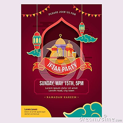 Ramadan Iftar party design poster and banner template Vector Illustration