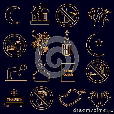 Ramadan islam holiday color outline icons set eps10 Vector Illustration