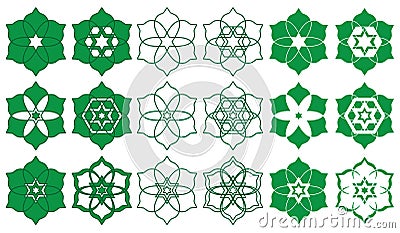 Ramadan Islam six stars six petals sign set Vector Illustration