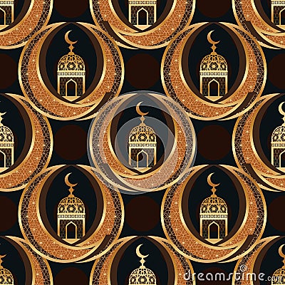 Ramadan Islam twin moon symmetry seamless pattern Vector Illustration