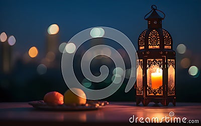Ramadan Kareem Background Banner with Copy Space. Islamic Greeting Cards for Muslim Holidays and Ramadan. Generative AI Stock Photo