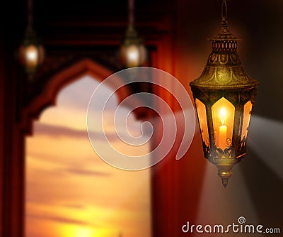 Ramadan Kareem background.Eid Mubarak, greeting background with Ñolorful lantern Stock Photo
