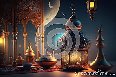 Ramadan Kareem background, Islamic religion. Generative Ai Stock Photo