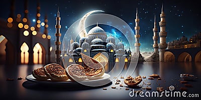 Ramadan Kareem background, Islamic religion. Generative Ai Stock Photo