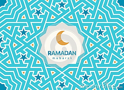 Ramadan Kareem beautiful greeting card. Background with crescent moon and traditional morocco pattern Vector Illustration