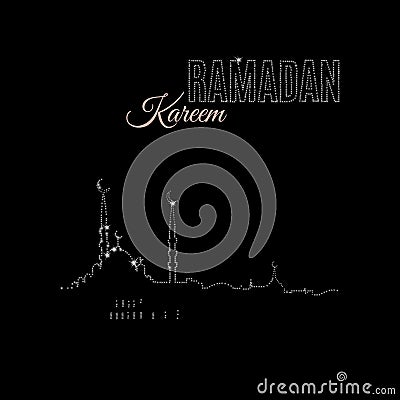 Ramadan Kareem black greeting card drawing by sparkles. Vector Vector Illustration