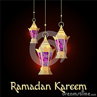 Ramadan Kareem card with hanging Arabic lamps Stock Photo