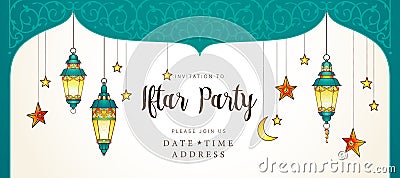 Ramadan Kareem card, Invitation to Iftar party celebration. Vector Illustration