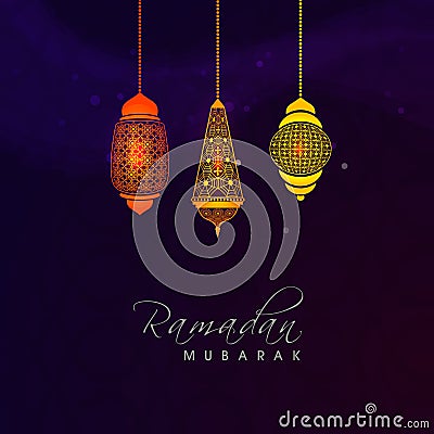 Ramadan Kareem celebration with colorful arabic lamps. Stock Photo