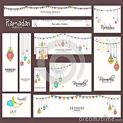 Ramadan Kareem celebration social media posts and headers. Stock Photo