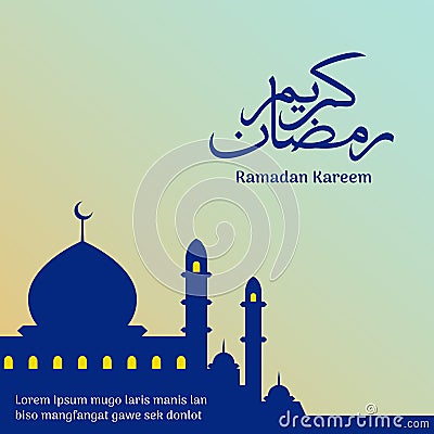 Ramadan Kareem Classic Arabic Calligraphy with textand mosque silhouette background Vector Illustration