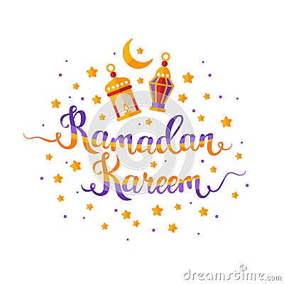 Ramadan Kareem colorful hand lettering Vector Illustration