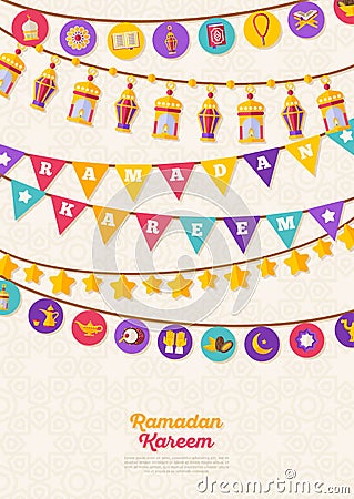 Ramadan Kareem concept banner with Garlands Vector Illustration