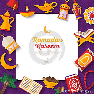 Ramadan Kareem concept banner on violet Vector Illustration