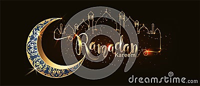 Ramadan Kareem with crescent moon gold luxurious crescent,template islamic ornate element for greeting card Stock Photo