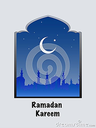 Ramadan Kareem design with beautiful mosque on cresent moon back Vector Illustration