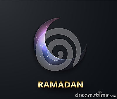 Ramadan Kareem. Effect of the cut paper night sky with the embossed gold text of Ramadan . Creative design greeting card, Vector Illustration