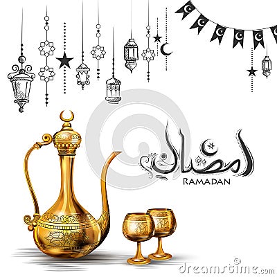 Ramadan Kareem Generous Ramadan greetings for Islam religious festival Eid with olden floral frame Vector Illustration