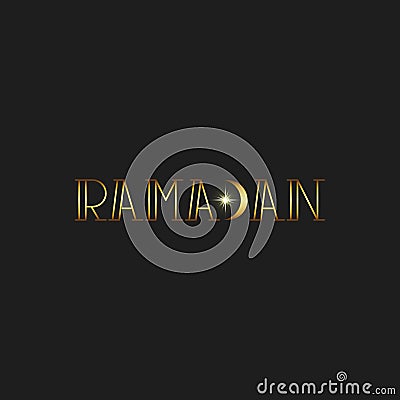 Ramadan Kareem gold lettering star new moon, mockup islamic greeting card Vector Illustration