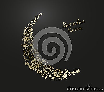 Ramadan Kareem with golden moon created of flower pattern illust Vector Illustration