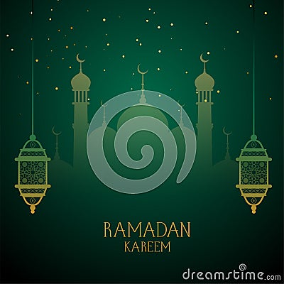 Ramadan kareem green wishes greeting design Vector Illustration