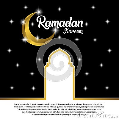 Ramadan kareem greeting card design. with golden ornate crescent and mosque dome. on black background, EPS 10 - vector, Jpeg High Vector Illustration