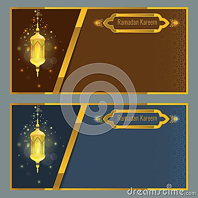 Ramadan kareem greeting card design template with lamp. Vector Illustration