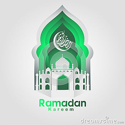 Ramadan Kareem Greeting card file in free hand write with a modern paper craft style Cartoon Illustration