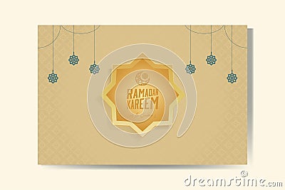 Ramadan Kareem greeting card with gold color and silhouette lantern Ramadan Mubarak vector illustration Vector Illustration