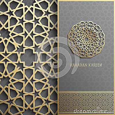 Ramadan Kareem greeting card,invitation islamic style.Arabic circle golden pattern.Gold ornament on black, brochure Vector Illustration