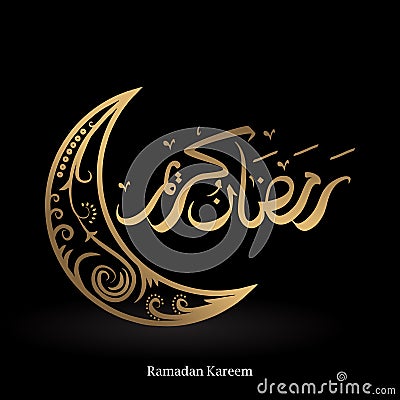 Ramadan kareem greeting design luxury background gold and black with moon and arabic calligraphy Vector Illustration